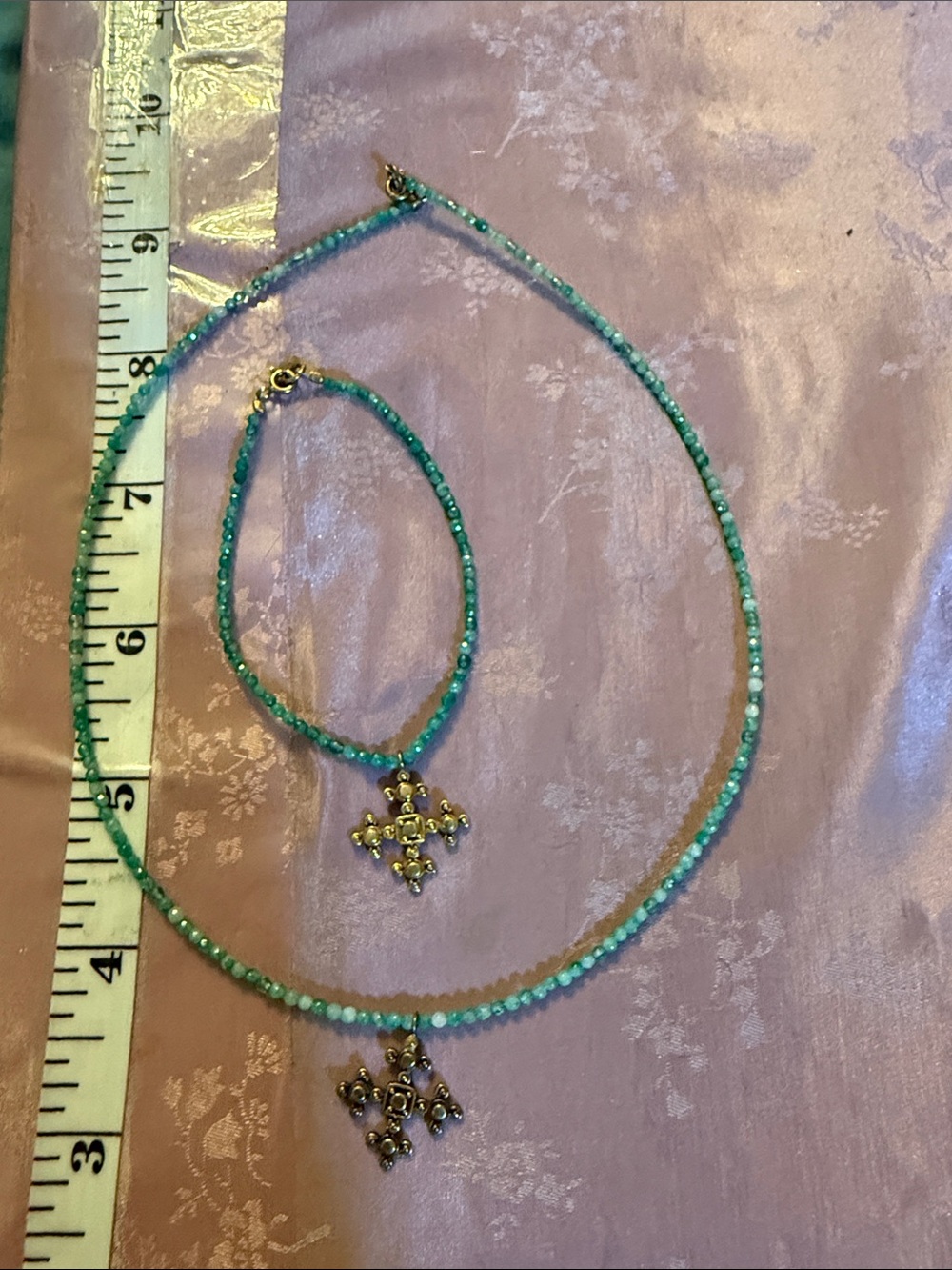 Beaded Necklace and Bracelet Set with Gold plated, sterling silver